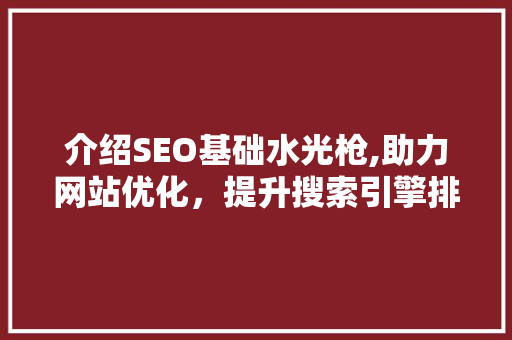 介绍SEO基础水光枪,助力网站优化，提升搜索引擎排名 神马SEO