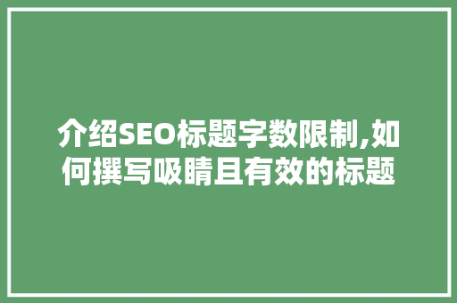介绍SEO标题字数限制,如何撰写吸睛且有效的标题 必应SEO