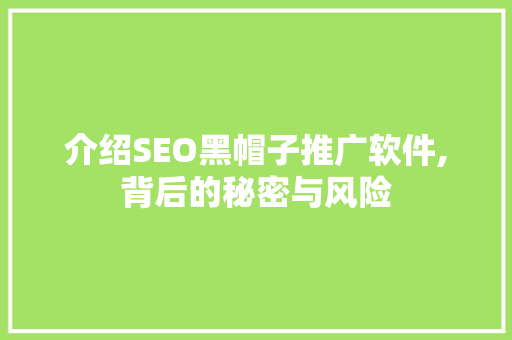 介绍SEO黑帽子推广软件,背后的秘密与风险