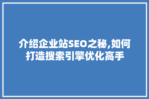 介绍企业站SEO之秘,如何打造搜索引擎优化高手 必应SEO