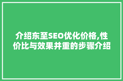 介绍东至SEO优化价格,性价比与效果并重的步骤介绍