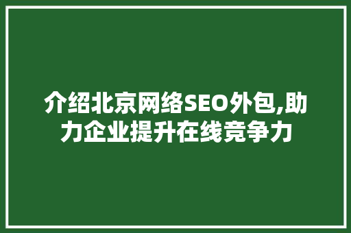 介绍北京网络SEO外包,助力企业提升在线竞争力 SEO关键词