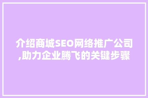 介绍商城SEO网络推广公司,助力企业腾飞的关键步骤 必应SEO
