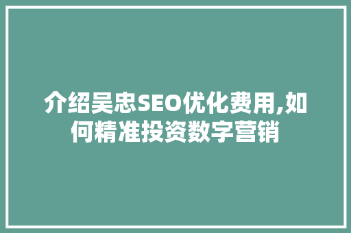 介绍吴忠SEO优化费用,如何精准投资数字营销 神马SEO