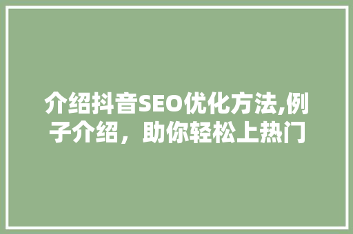 介绍抖音SEO优化方法,例子介绍，助你轻松上热门 必应SEO