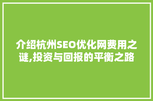 介绍杭州SEO优化网费用之谜,投资与回报的平衡之路 SEO关键词