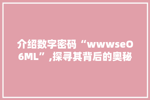 介绍数字密码“wwwseO6ML”,探寻其背后的奥秘与应用前景