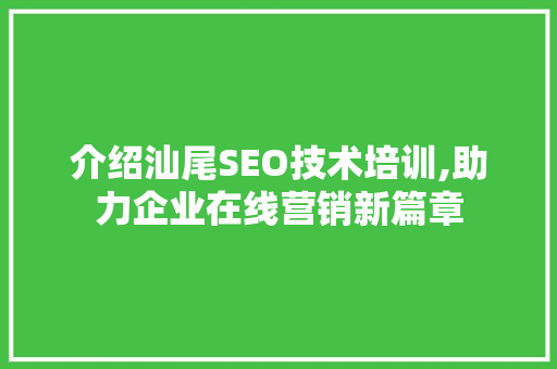 介绍汕尾SEO技术培训,助力企业在线营销新篇章