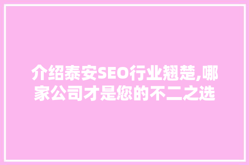 介绍泰安SEO行业翘楚,哪家公司才是您的不二之选