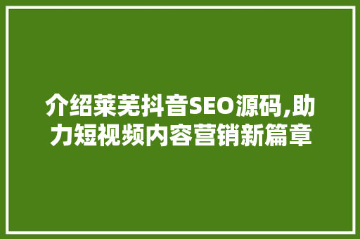 介绍莱芜抖音SEO源码,助力短视频内容营销新篇章 神马SEO