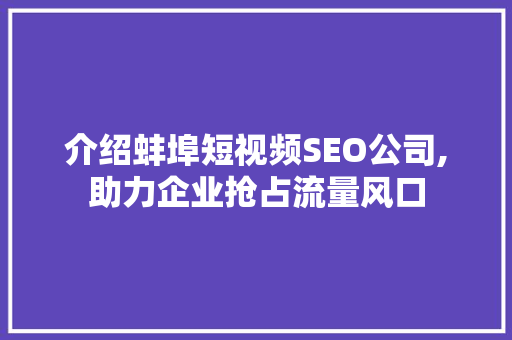介绍蚌埠短视频SEO公司,助力企业抢占流量风口 百度SEO