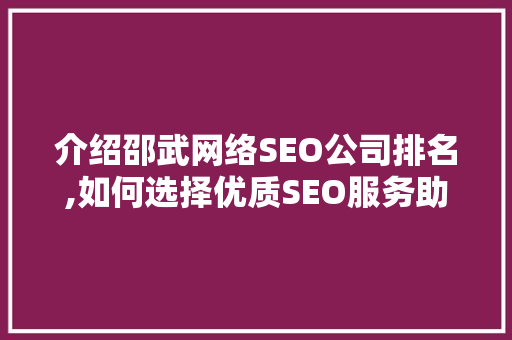 介绍邵武网络SEO公司排名,如何选择优质SEO服务助力企业腾飞 SEO关键词