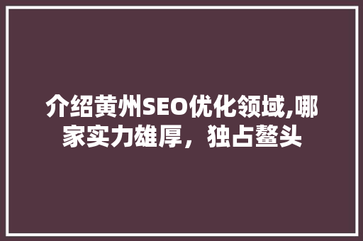 介绍黄州SEO优化领域,哪家实力雄厚，独占鳌头