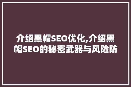 介绍黑帽SEO优化,介绍黑帽SEO的秘密武器与风险防范 百度SEO 介绍黑帽SEO优化,介绍黑帽SEO的秘密武器与风险防范 百度SEO