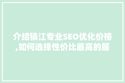 介绍镇江专业SEO优化价格,如何选择性价比最高的服务 必应SEO