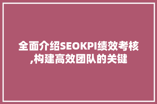 全面介绍SEOKPI绩效考核,构建高效团队的关键