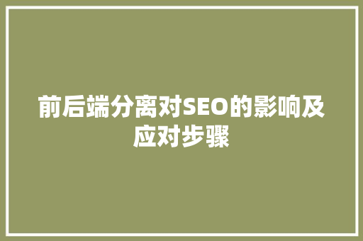 前后端分离对SEO的影响及应对步骤 网站建设公司