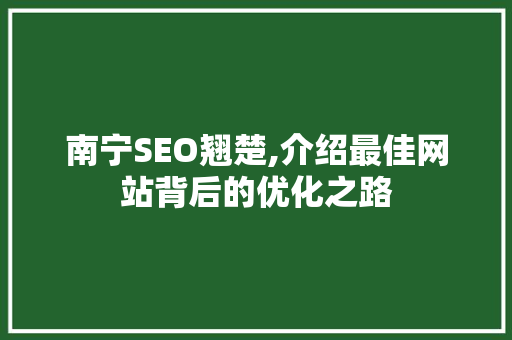 南宁SEO翘楚,介绍最佳网站背后的优化之路 搜狗SEO