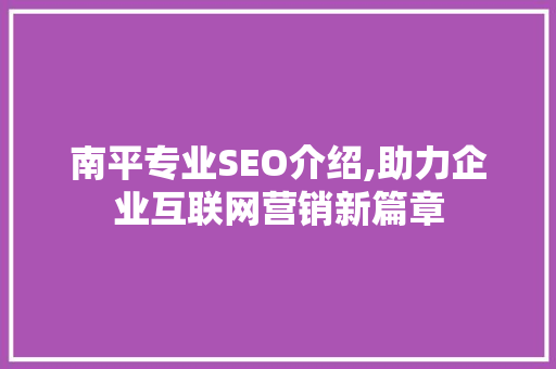 南平专业SEO介绍,助力企业互联网营销新篇章 SEO关键词