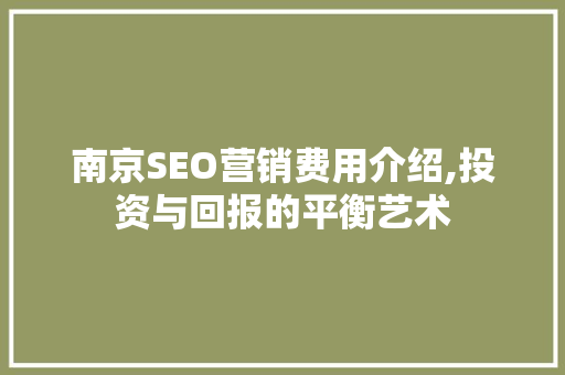 南京SEO营销费用介绍,投资与回报的平衡艺术 百度SEO