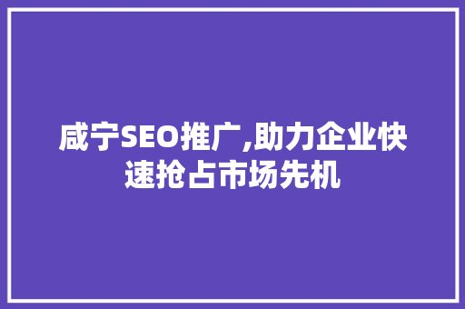 咸宁SEO推广,助力企业快速抢占市场先机