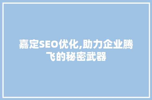嘉定SEO优化,助力企业腾飞的秘密武器
