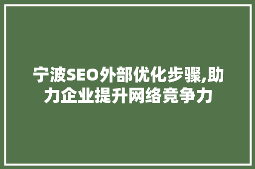 宁波SEO外部优化步骤,助力企业提升网络竞争力 网站建设公司