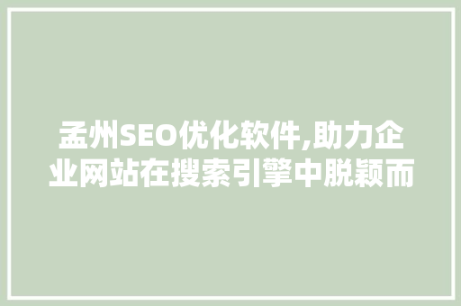 孟州SEO优化软件,助力企业网站在搜索引擎中脱颖而出 网站建设公司