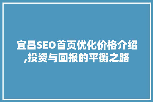 宜昌SEO首页优化价格介绍,投资与回报的平衡之路 网站建设公司
