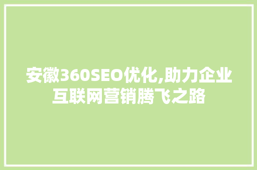 安徽360SEO优化,助力企业互联网营销腾飞之路 网站建设公司