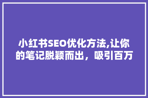小红书SEO优化方法,让你的笔记脱颖而出，吸引百万粉丝！ 神马SEO