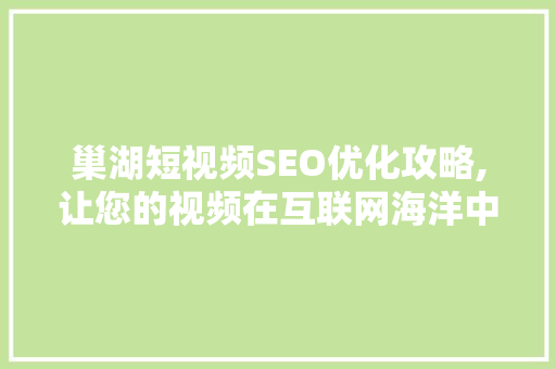 巢湖短视频SEO优化攻略,让您的视频在互联网海洋中脱颖而出 网站建设公司