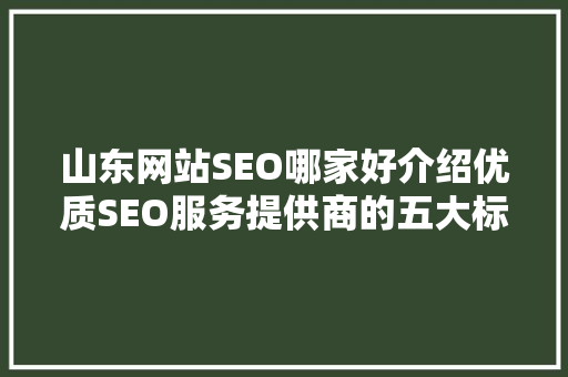 山东网站SEO哪家好介绍优质SEO服务提供商的五大标准 神马SEO