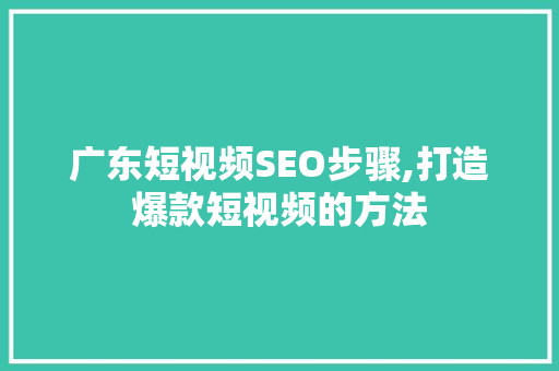 广东短视频SEO步骤,打造爆款短视频的方法 网站建设公司