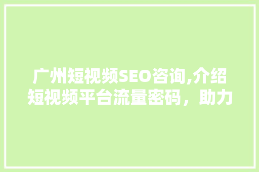 广州短视频SEO咨询,介绍短视频平台流量密码，助力企业品牌腾飞 神马SEO