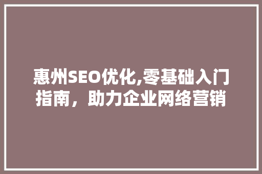 惠州SEO优化,零基础入门指南，助力企业网络营销 神马SEO