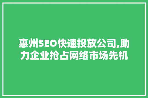 惠州SEO快速投放公司,助力企业抢占网络市场先机 SEO关键词