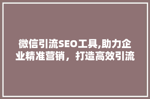 微信引流SEO工具,助力企业精准营销，打造高效引流步骤