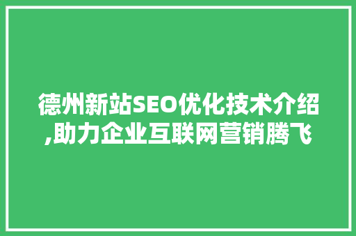 德州新站SEO优化技术介绍,助力企业互联网营销腾飞 必应SEO