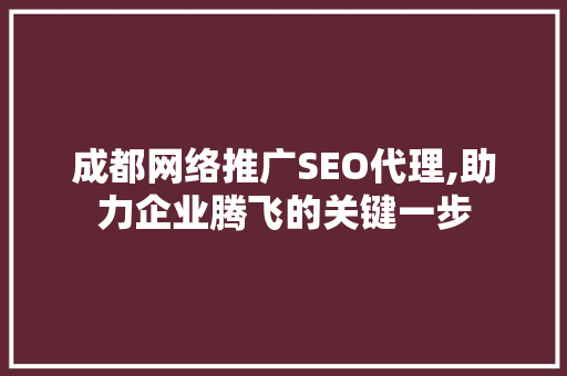 成都网络推广SEO代理,助力企业腾飞的关键一步 SEO关键词