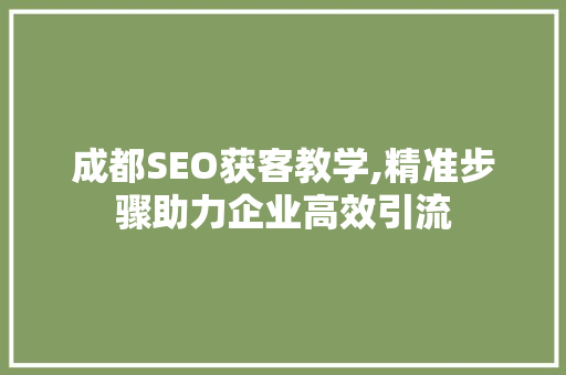 成都SEO获客教学,精准步骤助力企业高效引流 神马SEO