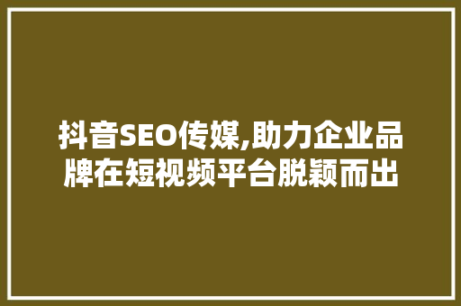 抖音SEO传媒,助力企业品牌在短视频平台脱颖而出 神马SEO