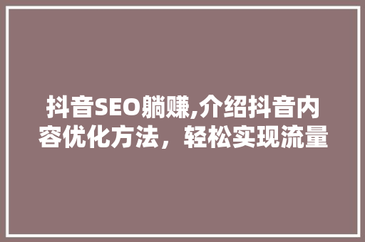 抖音SEO躺赚,介绍抖音内容优化方法，轻松实现流量变现