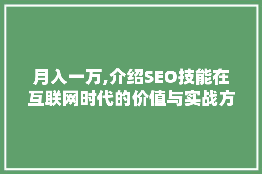月入一万,介绍SEO技能在互联网时代的价值与实战方法 搜狗SEO