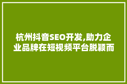 杭州抖音SEO开发,助力企业品牌在短视频平台脱颖而出 SEO关键词