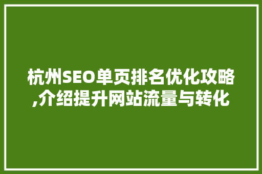 杭州SEO单页排名优化攻略,介绍提升网站流量与转化率的方法 搜狗SEO