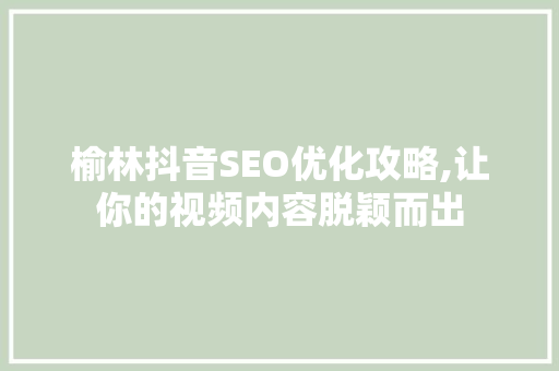榆林抖音SEO优化攻略,让你的视频内容脱颖而出