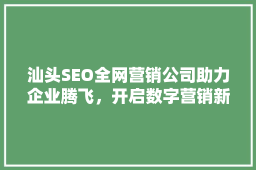 汕头SEO全网营销公司助力企业腾飞，开启数字营销新时代 百度SEO