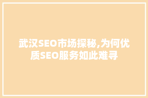 武汉SEO市场探秘,为何优质SEO服务如此难寻 必应SEO