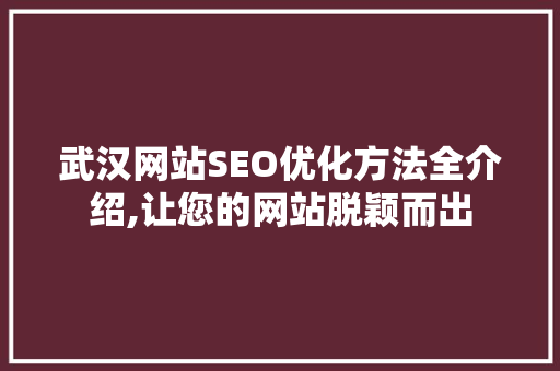 武汉网站SEO优化方法全介绍,让您的网站脱颖而出 必应SEO